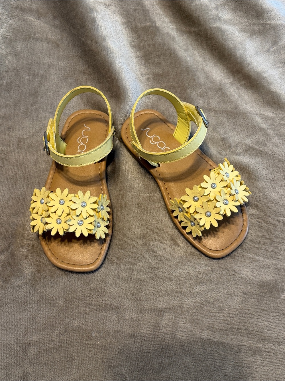 Sugar Yellow Floral Strap Sandals for Kids 9c